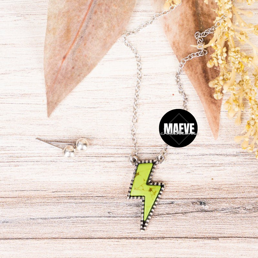 GREEN ADDYSTON BOLT NECKLACE AND EARRING SET