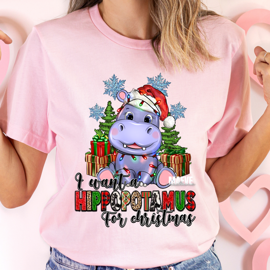 Hippopotamus For Christmas Tee
